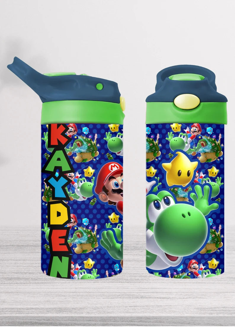 CUSTOMIZABLE 12oz/20oz MARIO Tumbler, Cartoon Tumbler, Kids Tumbler, Custom Tumbler, Super Mario tumbler, Flip Top, 12oz Water Bottle